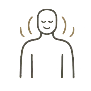 Human silhouette with soft energetic waves or lines around it, symbolizing personalized, energetic balance and inner harmony.